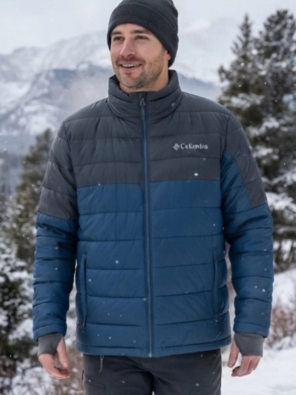 Columbia Men’s Colorblock Blue and Grey Winter Puffer Coat Size Small